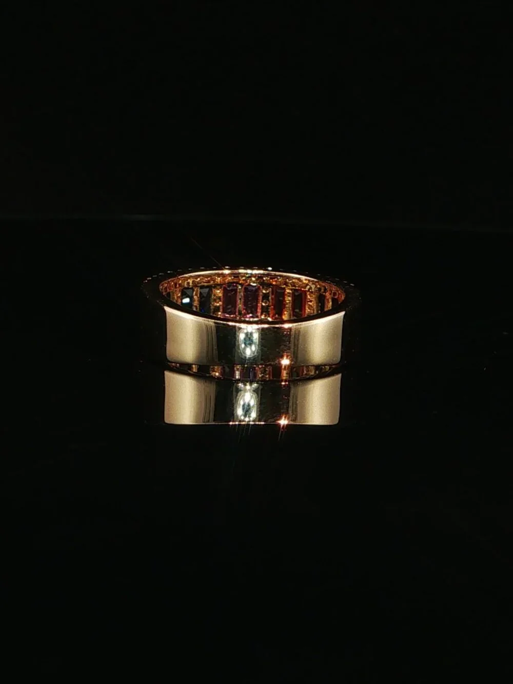 Rainbow Baguette Diamond Wide Band Cocktail Statement Ring| Lab grown diamond